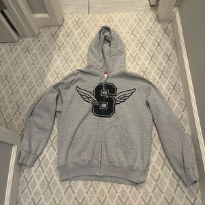 Supreme Gray Zip-Up Hoodie with Winged S Logo